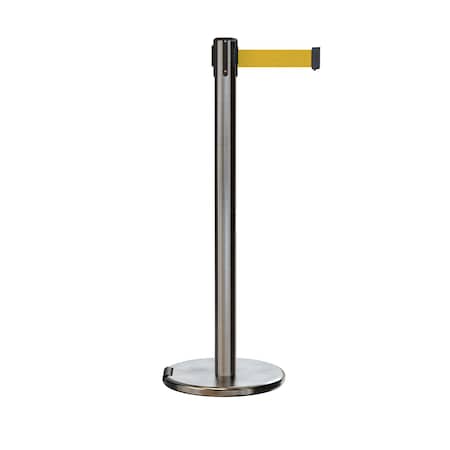 Montour Line Retractable Belt Rolling Stanchion, 2.5ft Sat.Steel Post  11ft. Yellow P400RL-SS-YW-110